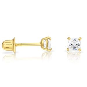 3mm Princess Cut Cubic Zirconia stud Earrings
